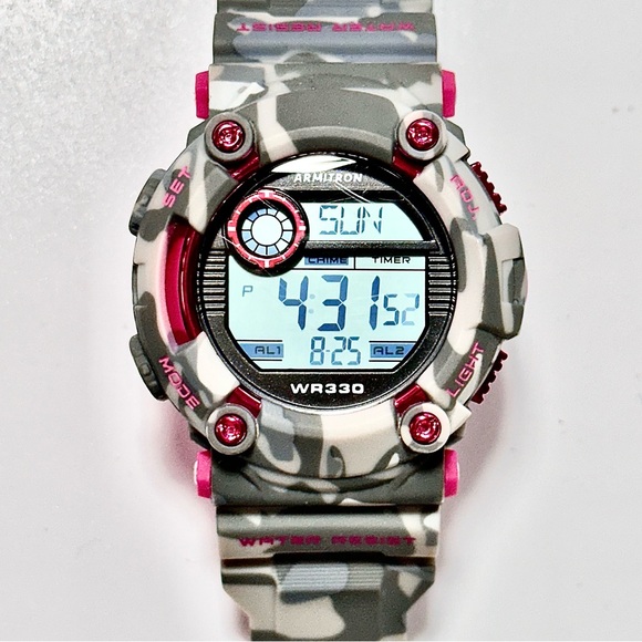 NEW Unisex 46mm Hot Pink & Gray Camo Digital Chronograph Armitron Watch WR330ft - Picture 6 of 17